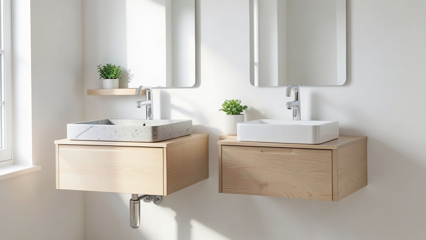 Szafka wisząca łazienkowa 40 cm z umywalką dolomitową czy ceramiczną?