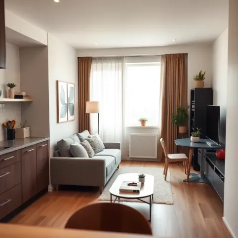 Mały salon z kuchnią aranżacje