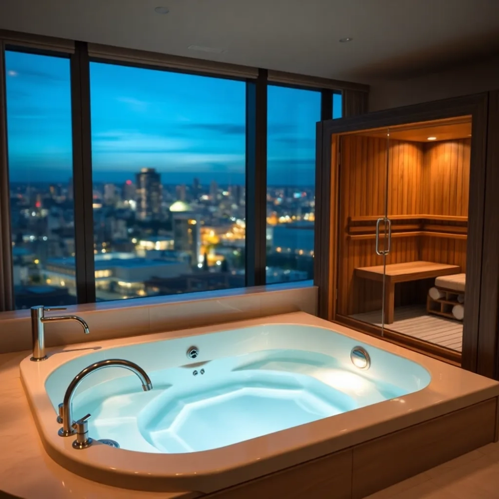 Apartament z sauną i jacuzzi w pokoju