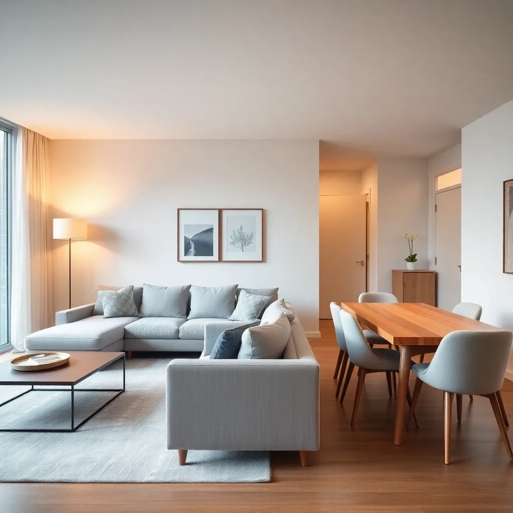 Aranżacja salonu z jadalnią w bloku