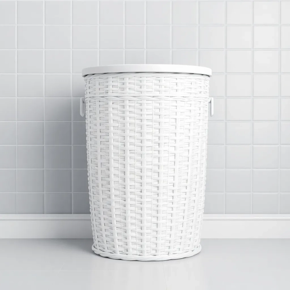 Biały kosz łazienkowy na bieliznę