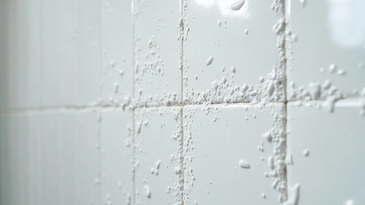 Biały osad na płytkach pod prysznicem