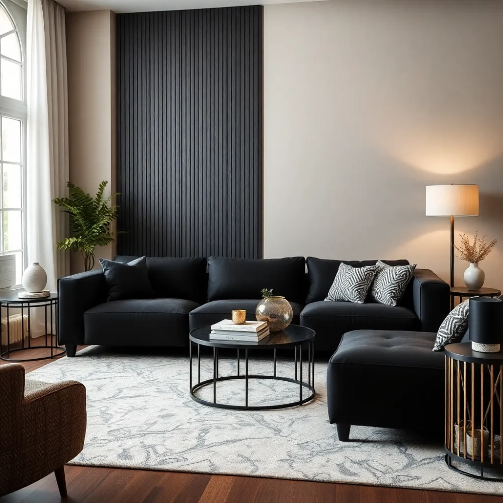 Czarną kanapą w salonie inspiracje