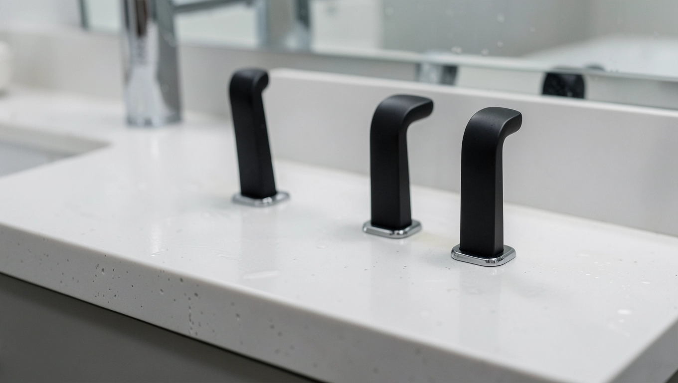 czarne matowe uchwyty do blatu łazienkowego