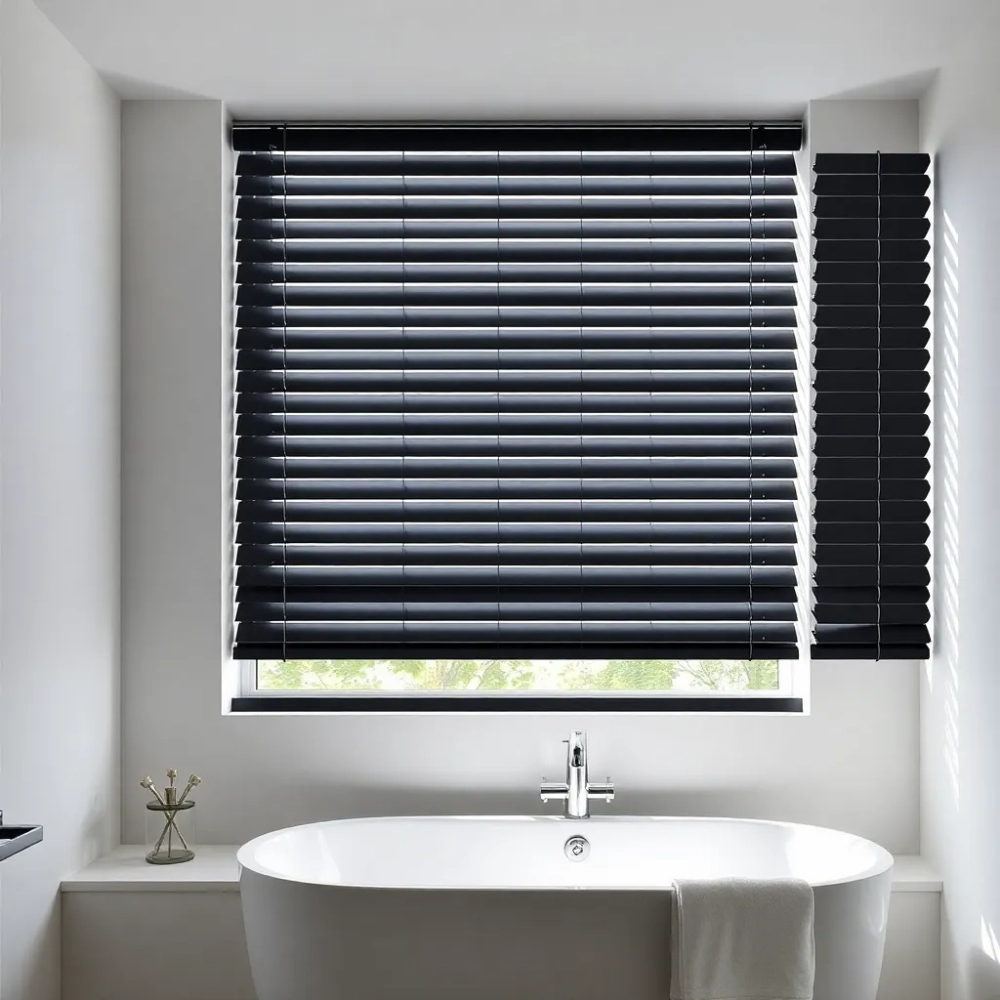 Czarne żaluzje do łazienki