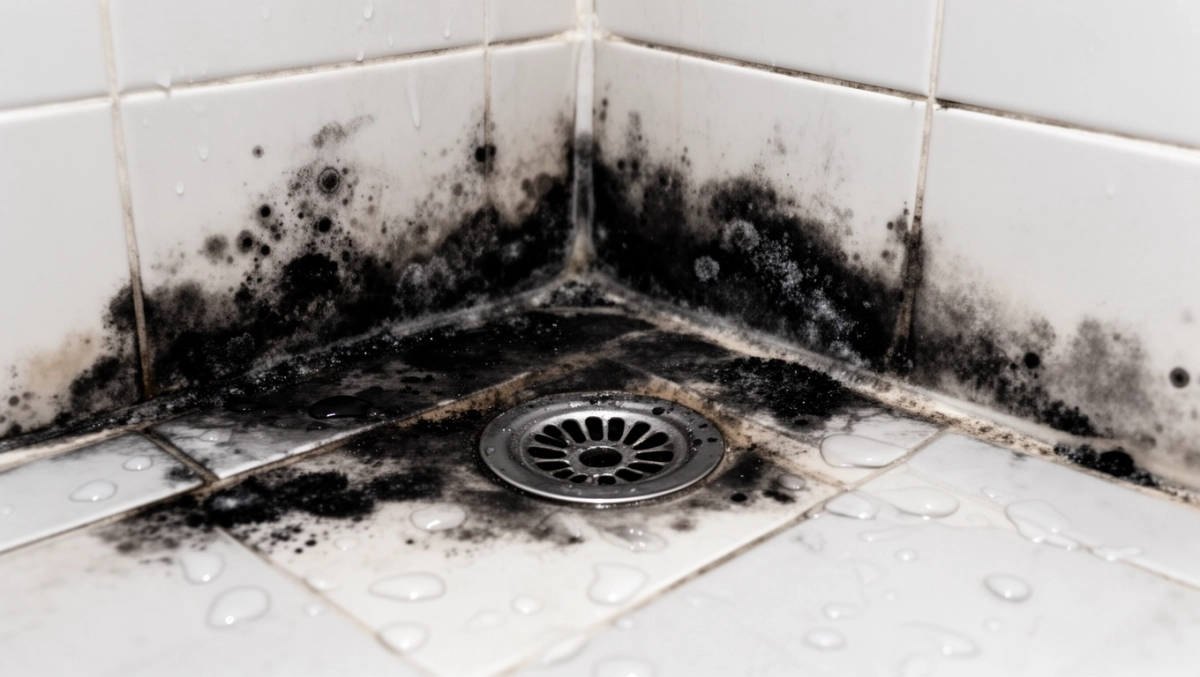 czarny osad pod prysznicem