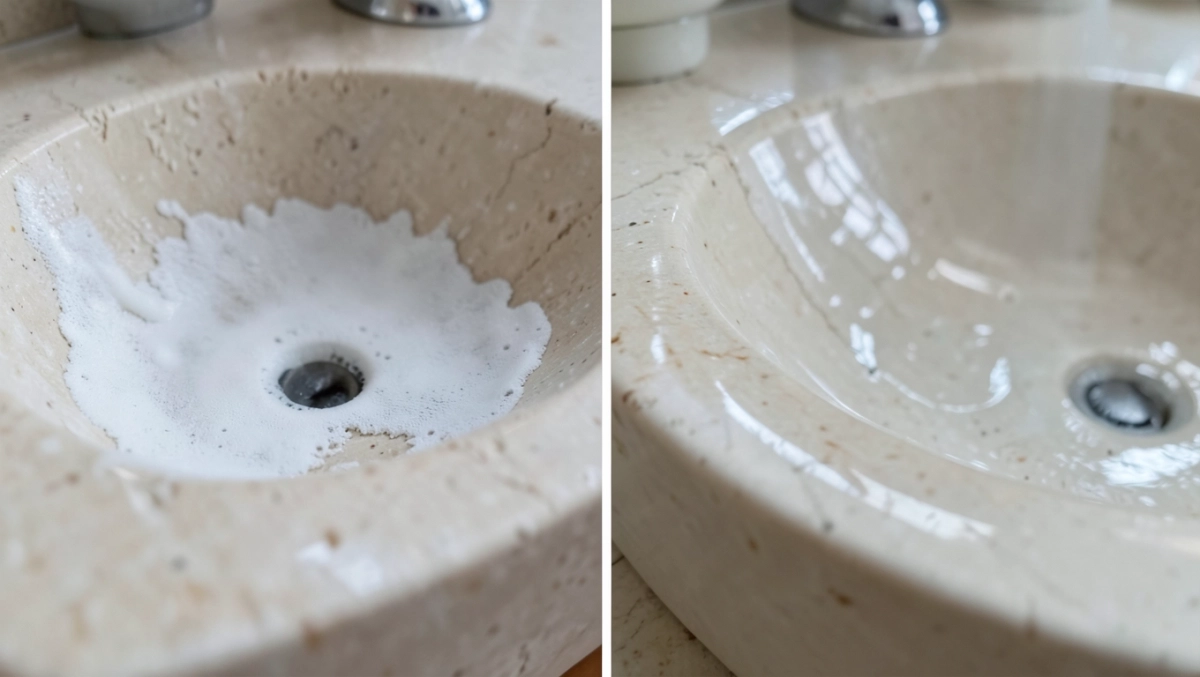 czyszczenie umywalki z kamienia