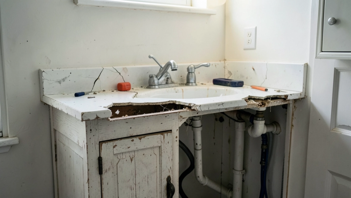 demontaż szafki z umywalką