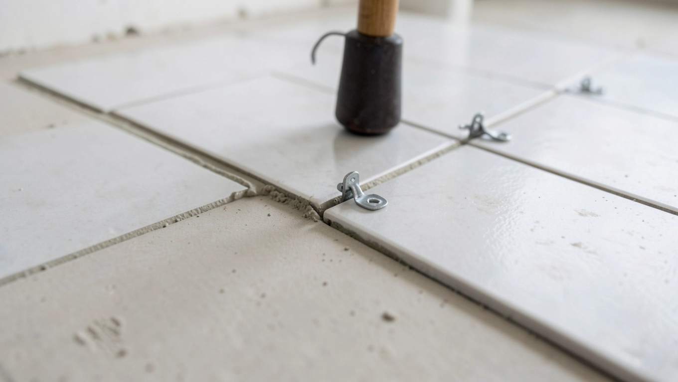 Dociskanie i kontrola poziomu płytek 60x60