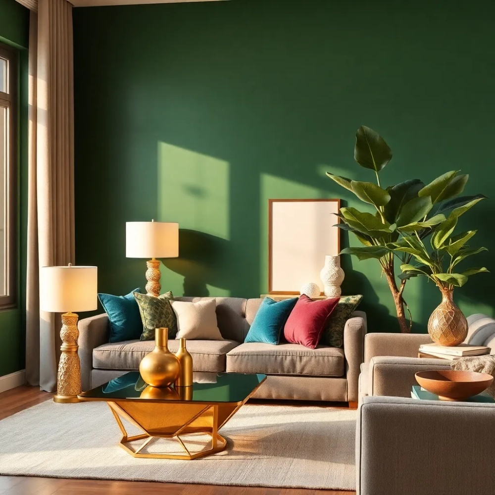 Dodatki do butelkowej zieleni salon