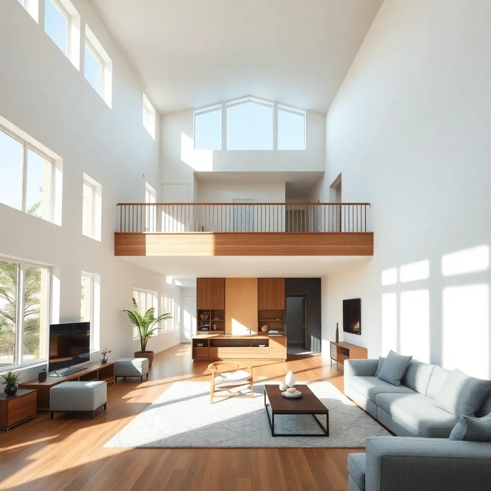 Domy z otwartą przestrzenią nad salonem