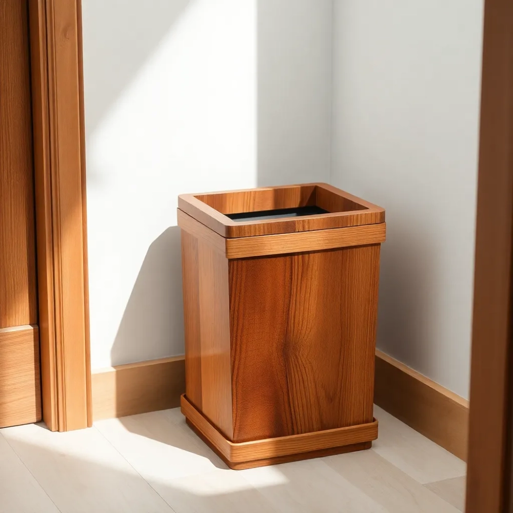 Drewniany kosz na śmieci do łazienki