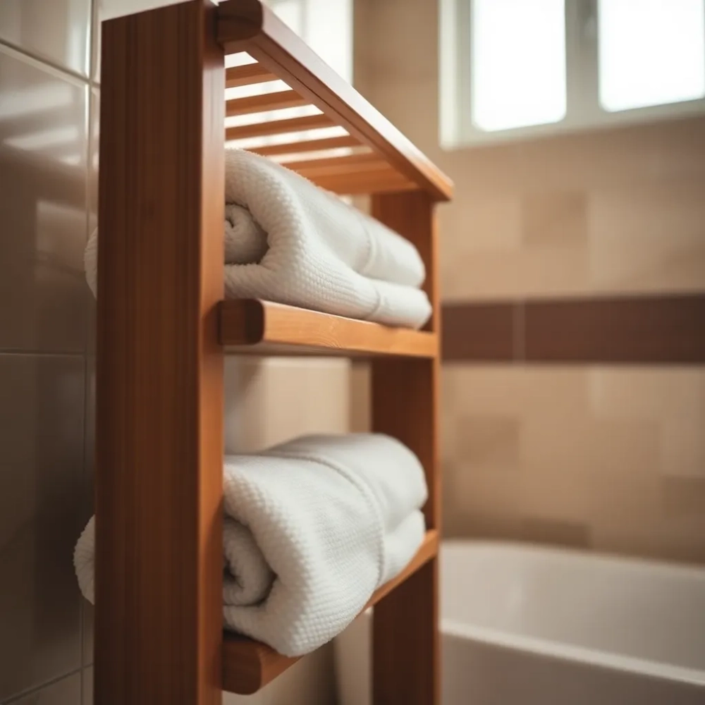 Drewniany stojak na ręczniki do łazienki