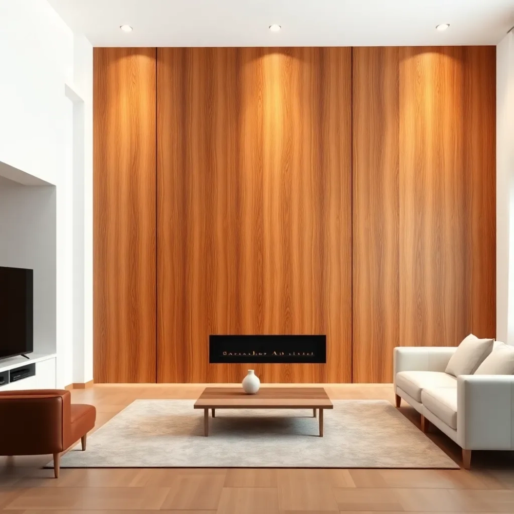 Drewno na ścianie w salonie aranżacje