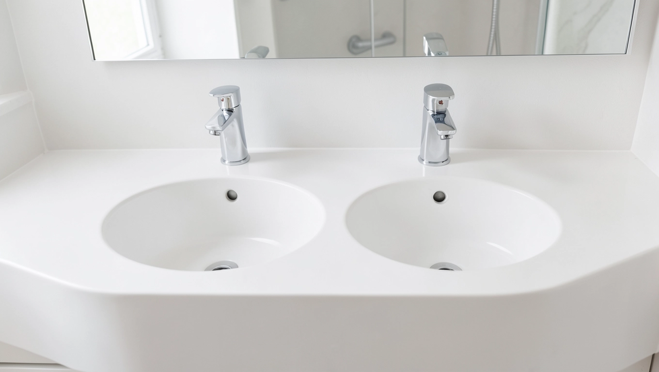 Duże umywalki wpuszczane pokrywające blat szafkowy