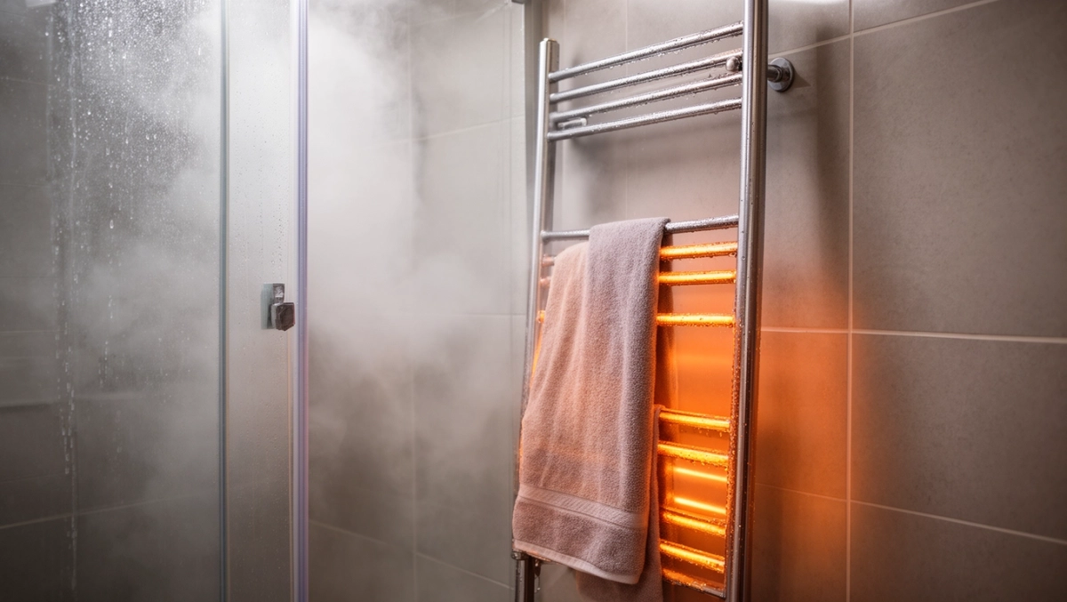 Grzejnik drabinkowy w kabinie prysznicowej