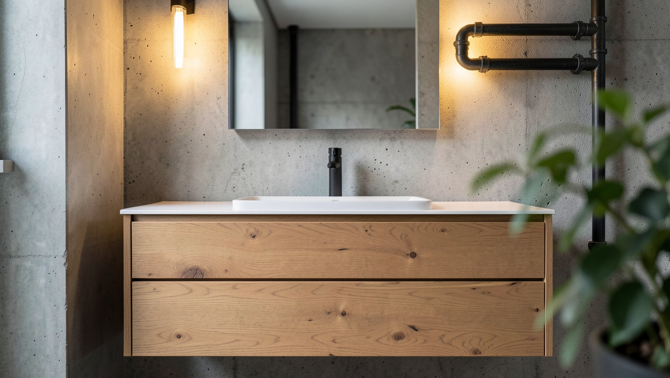 Jak urządzić łazienkę w stylu loft z szafką dąb naturalny
