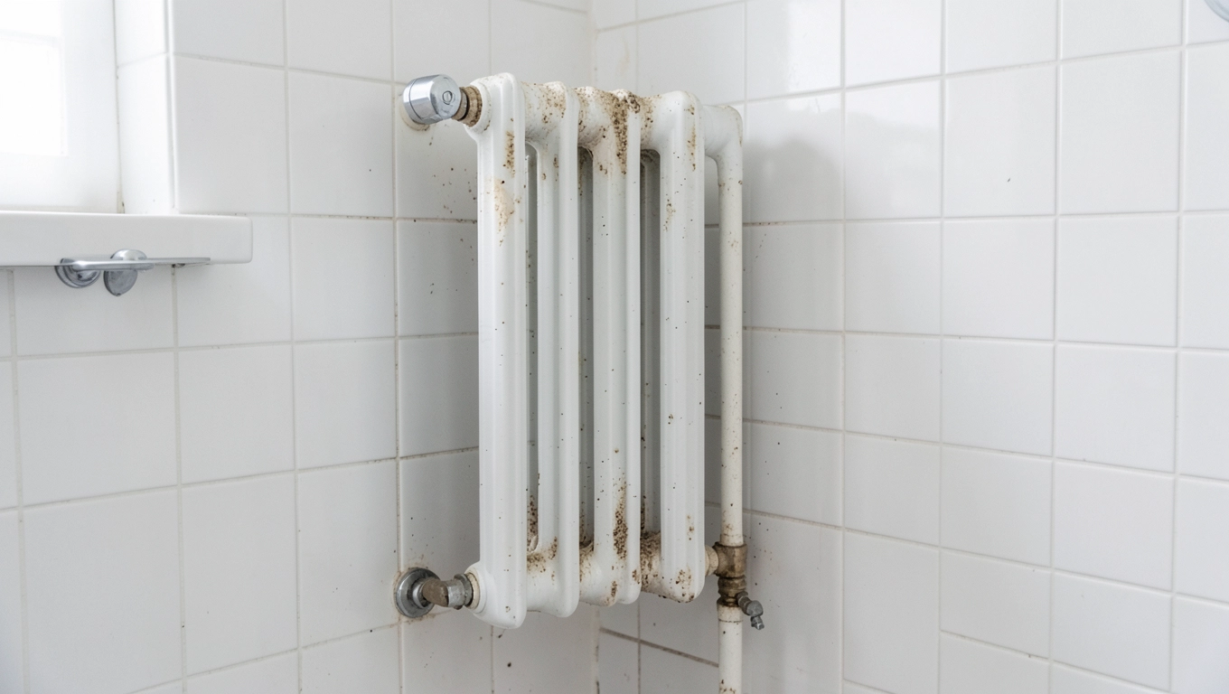 Jeden zimny grzejnik w łazience