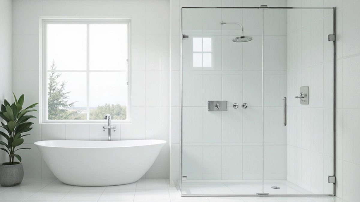 Kabina prysznicowa na ścianie z oknem