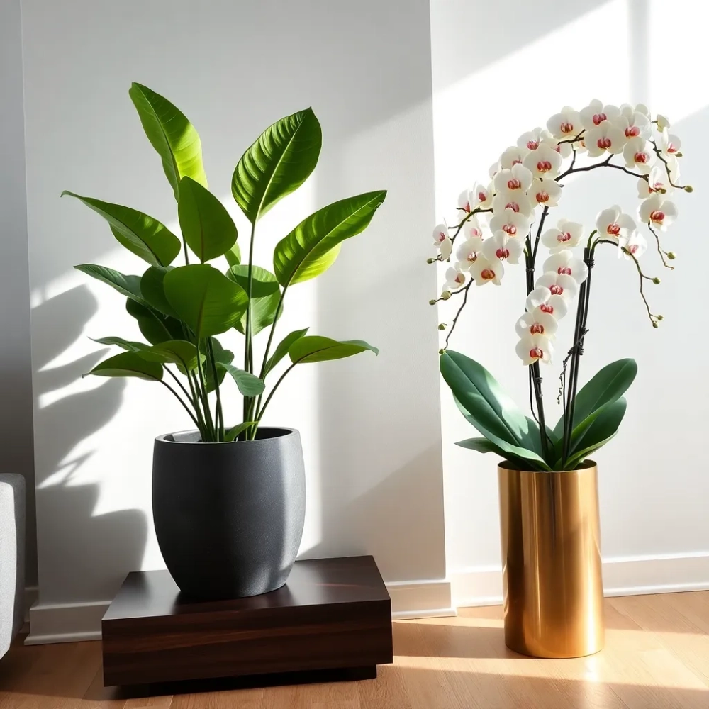 Kompozycje kwiatowe w donicach do salonu