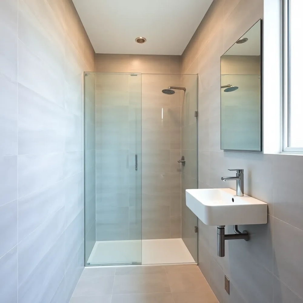 Łazienka wąską z prysznicem