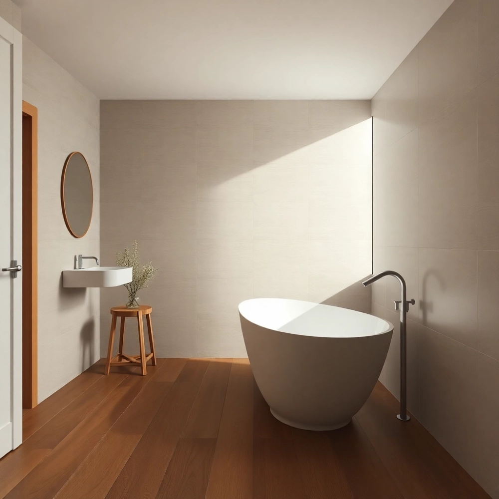 Łazienka z drewnianą podłogą inspiracje