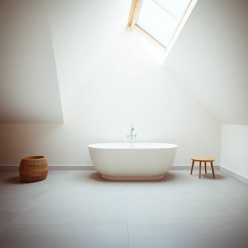 Łazienka z wanną wolnostojącą na poddaszu