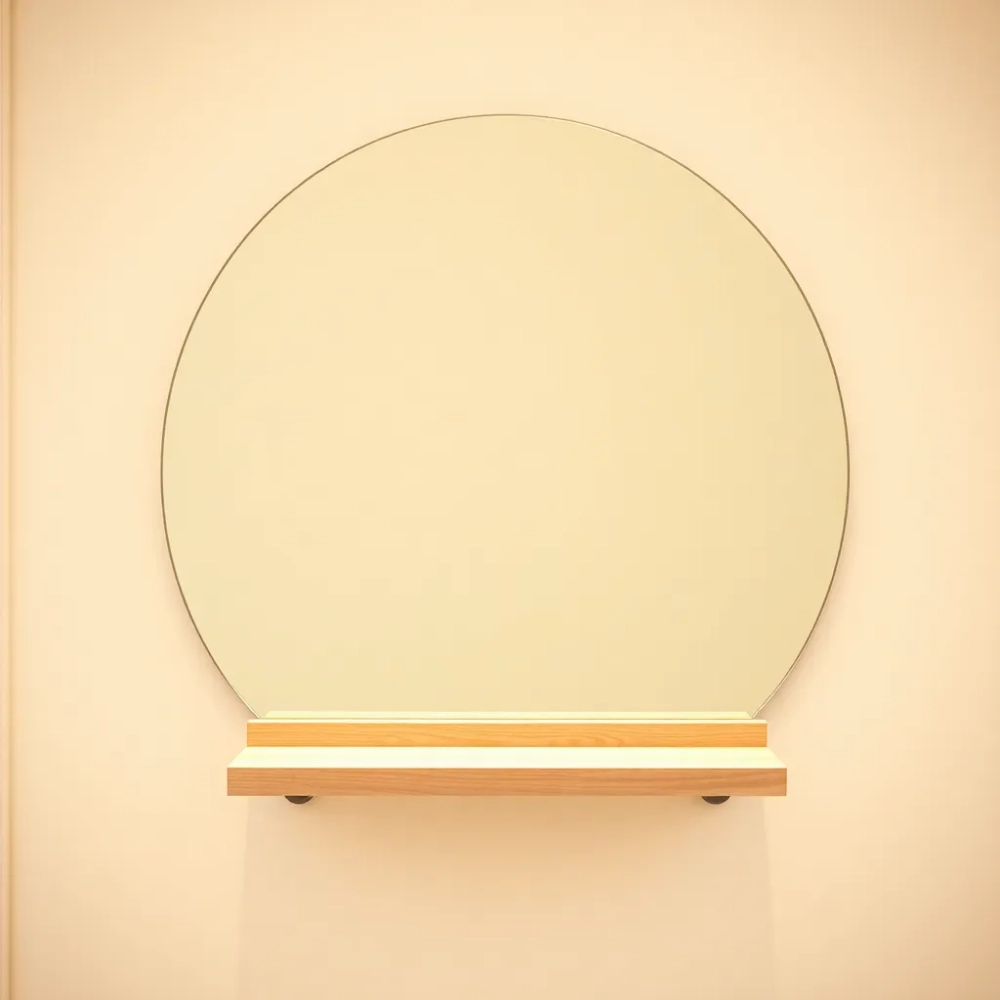 Lustro półokrągłe do przedpokoju z półką