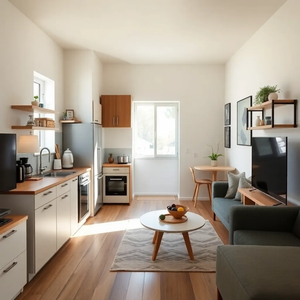 Mała kuchnia z salonem