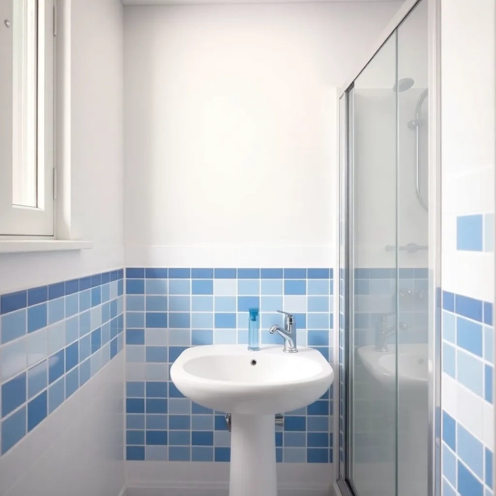 mała łazienka białoniebieska