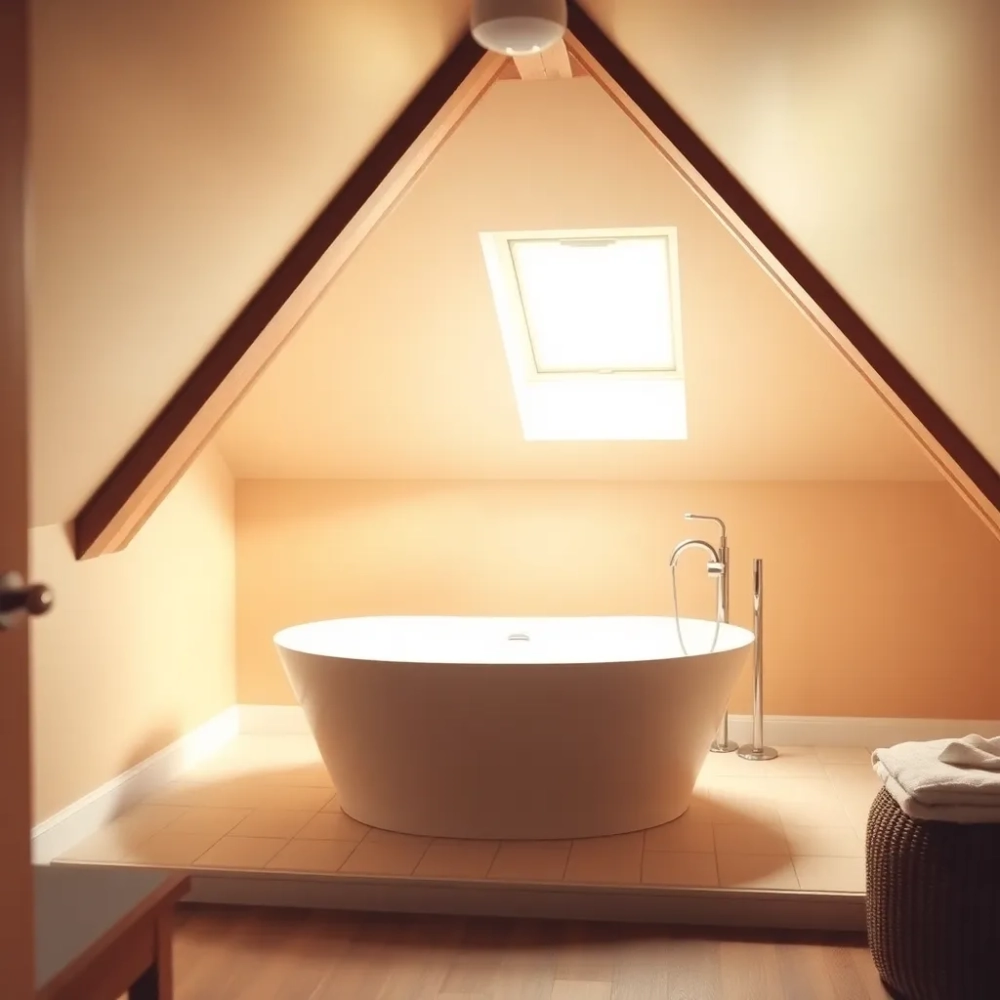 Mała łazienka na poddaszu z wanną