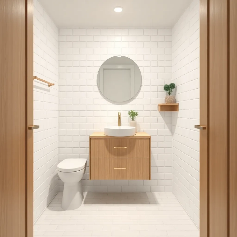 Mała łazienka w bieli i drewnie