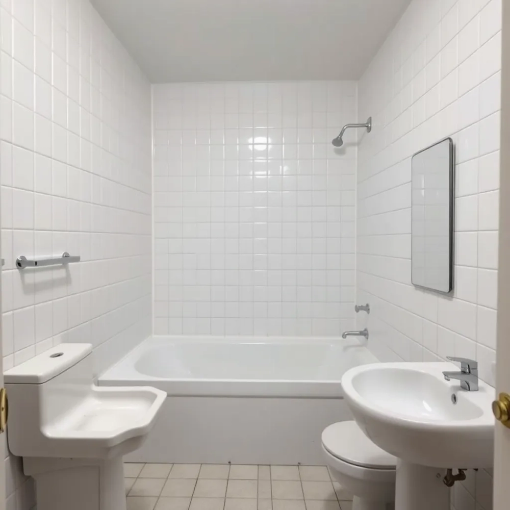 Mała łazienka w bloku z wanną