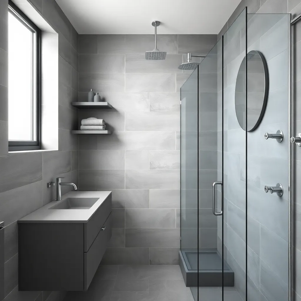 Mała łazienka w szarościach