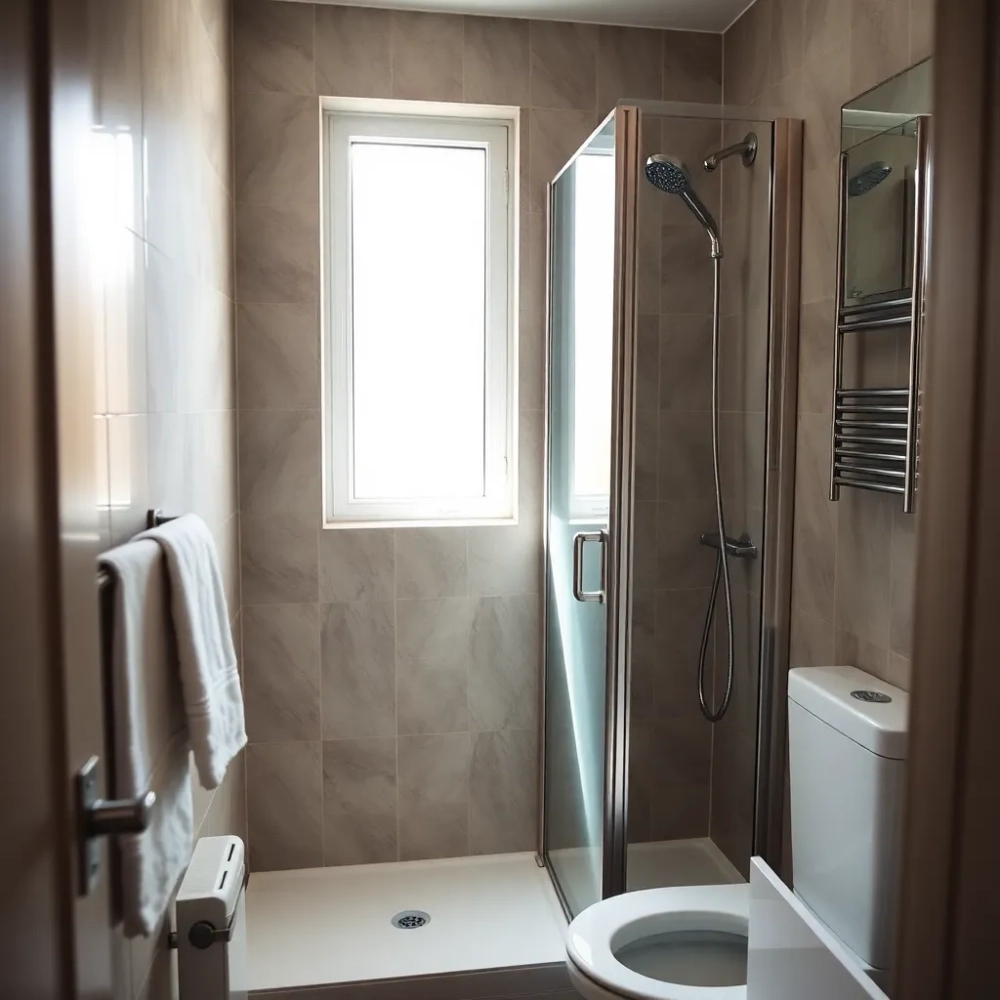 Mała łazienka z oknem i prysznicem