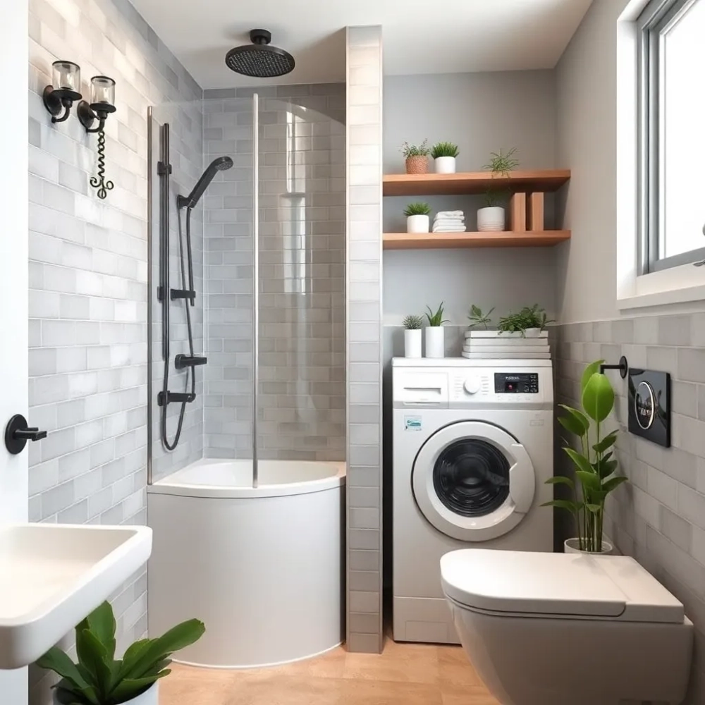 Mała łazienka z prysznicem i pralką inspiracje