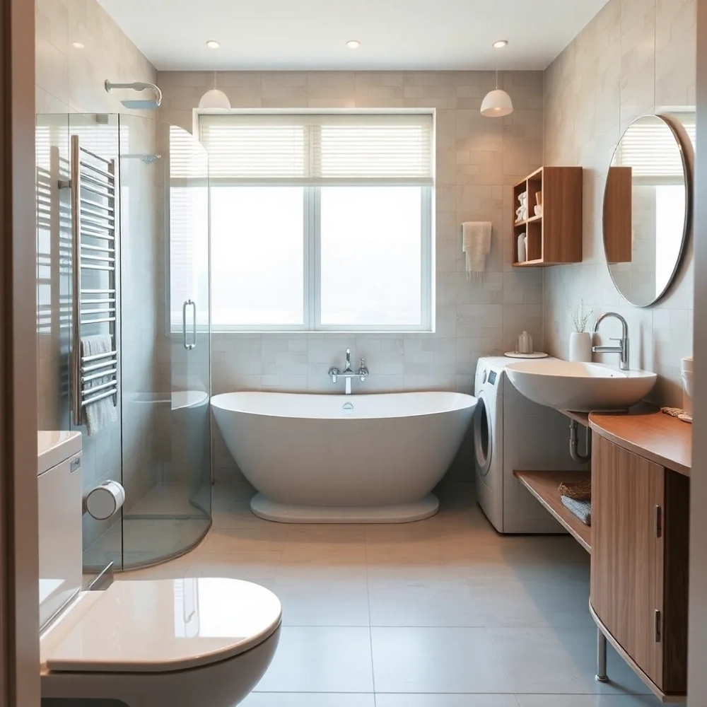 Małą łazienka z wanną i pralką inspiracje