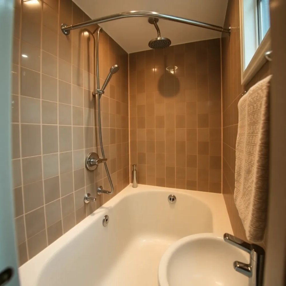 Mała łazienka z wanną i prysznicem