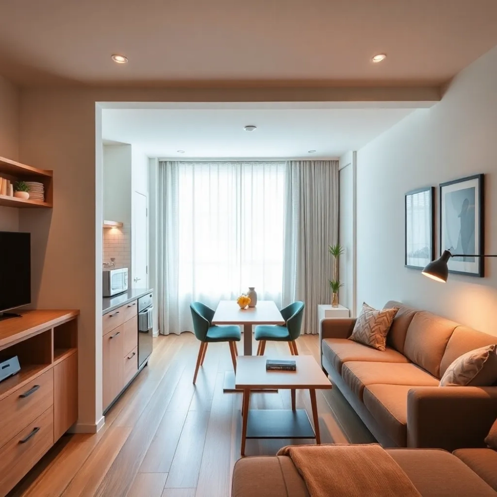 Mały aneks kuchenny z salonem