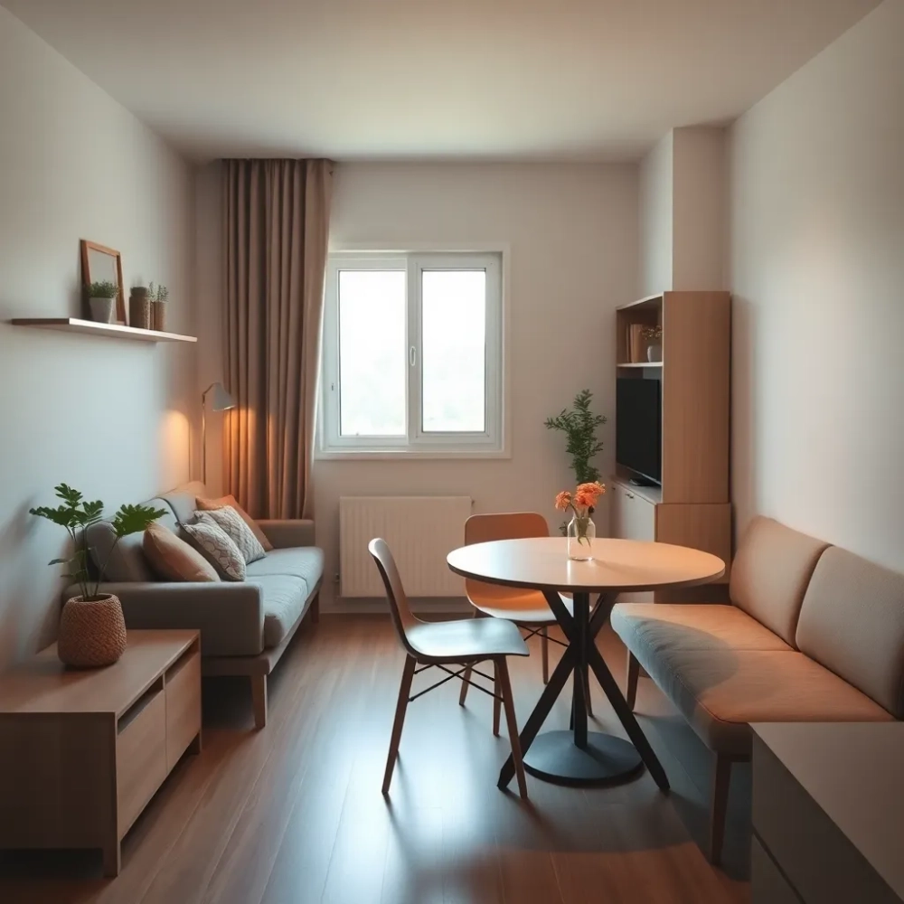Mały salon z jadalnią w bloku