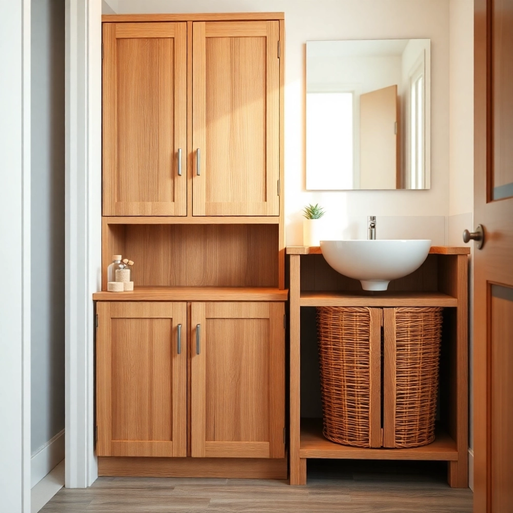 Meble łazienkowe z koszem na pranie