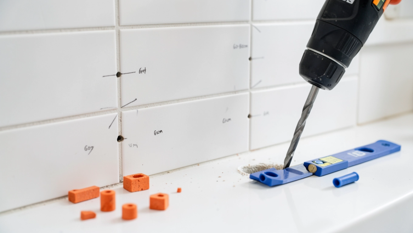 montaż wsporników pod blat łazienkowy