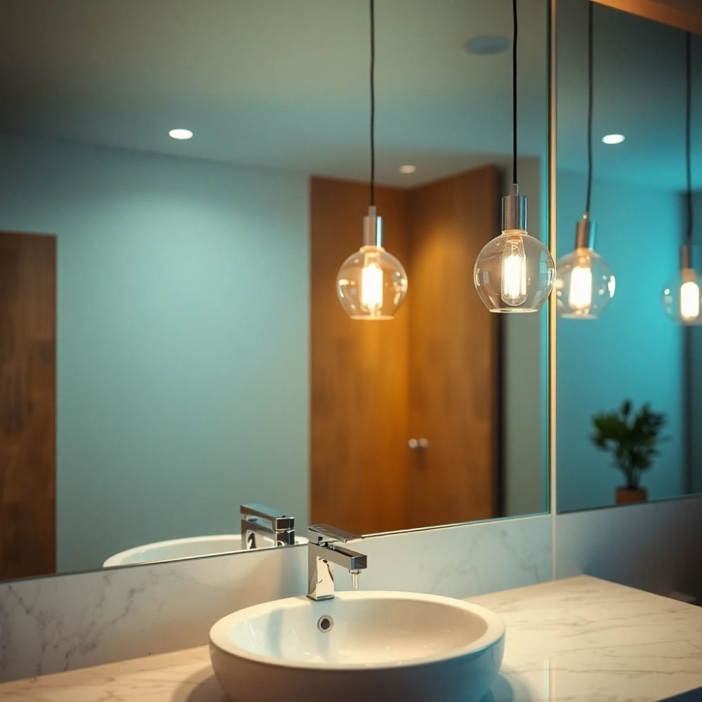Nad umywalką lampy wiszące do łazienki przy lustrze
