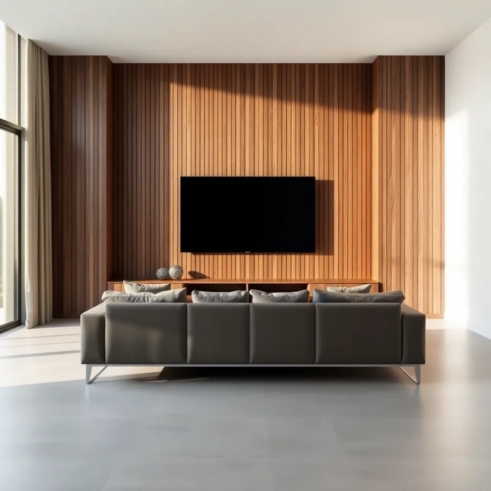 Nowoczesny salon z lamelami