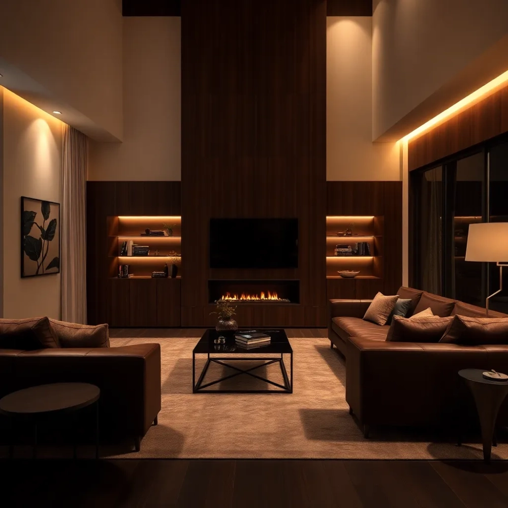 Nowoczesny salon z meblami wenge