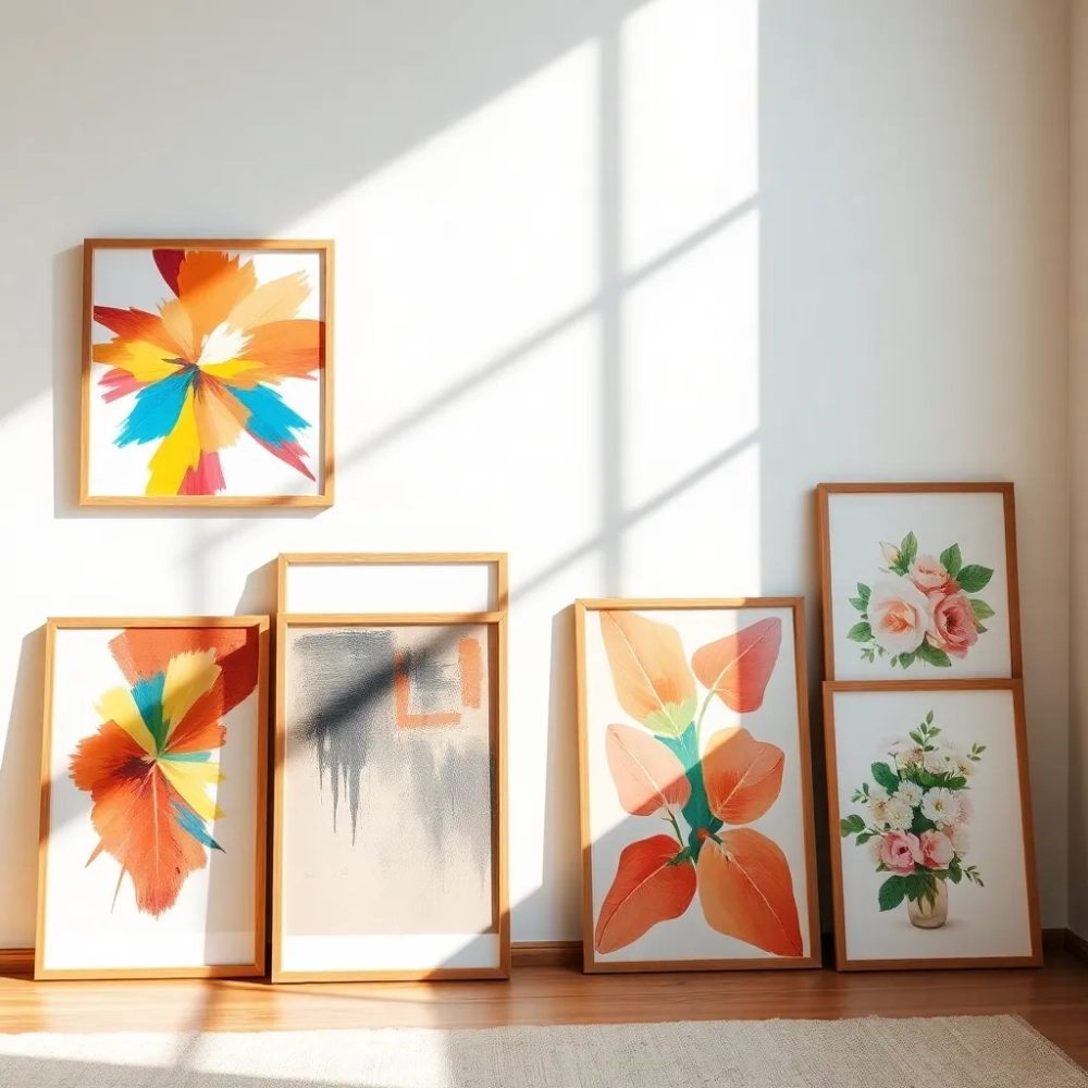 Obrazy do salonu w ramach drewnianych