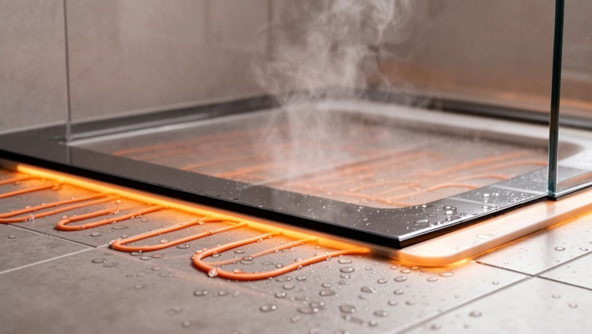 Ogrzewanie podłogowe pod prysznicem z brodzikiem