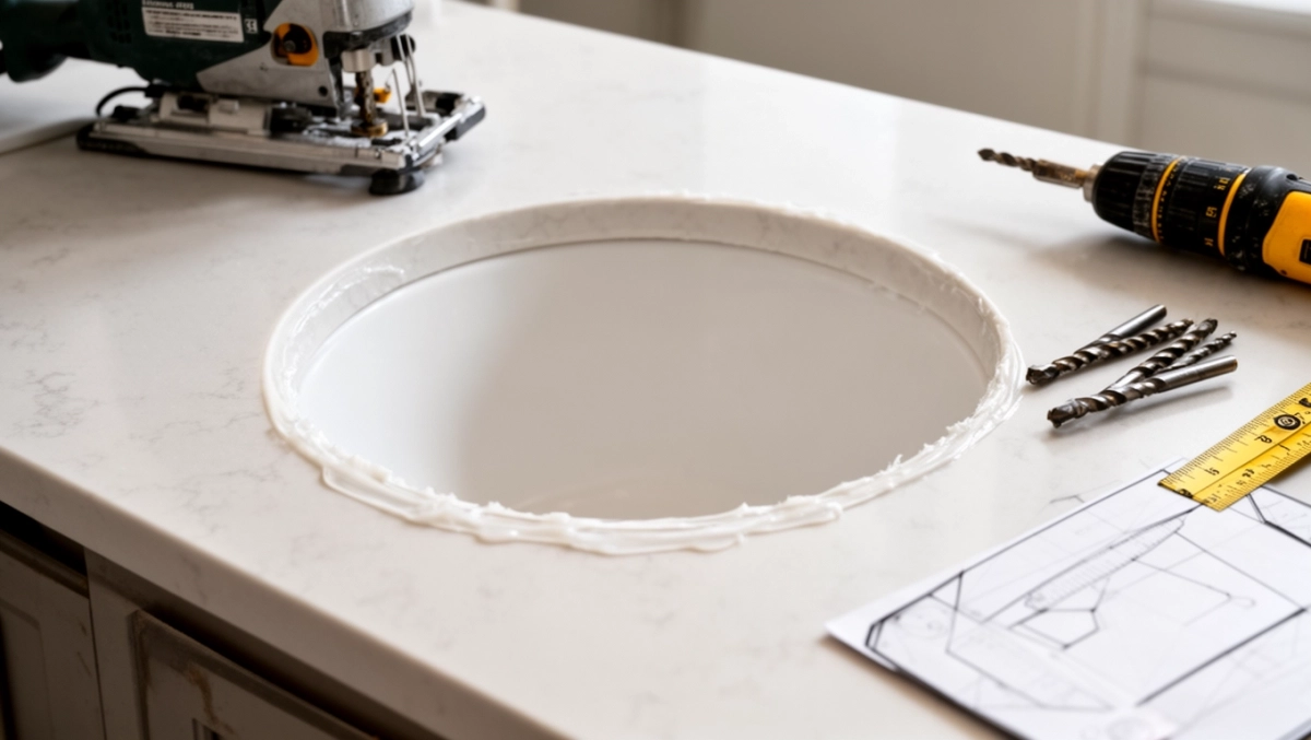 otwór w blacie pod umywalkę