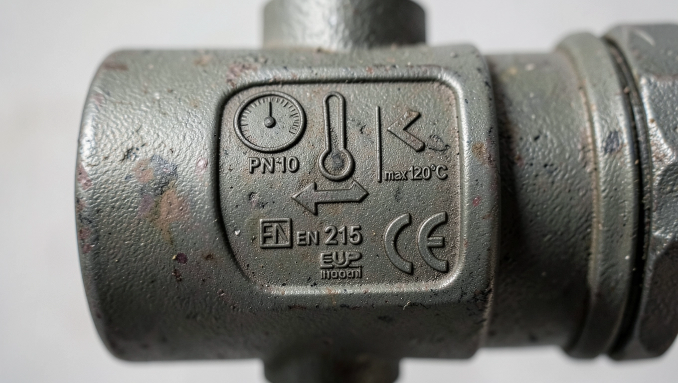 Oznaczenia i normy UE na zaworze kątowym do PEX