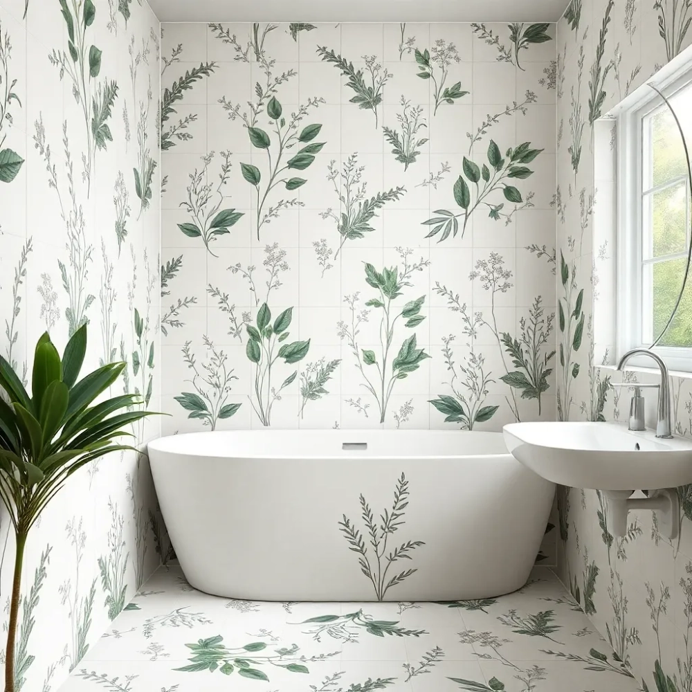 Płytki do łazienki z motywem roślinnym